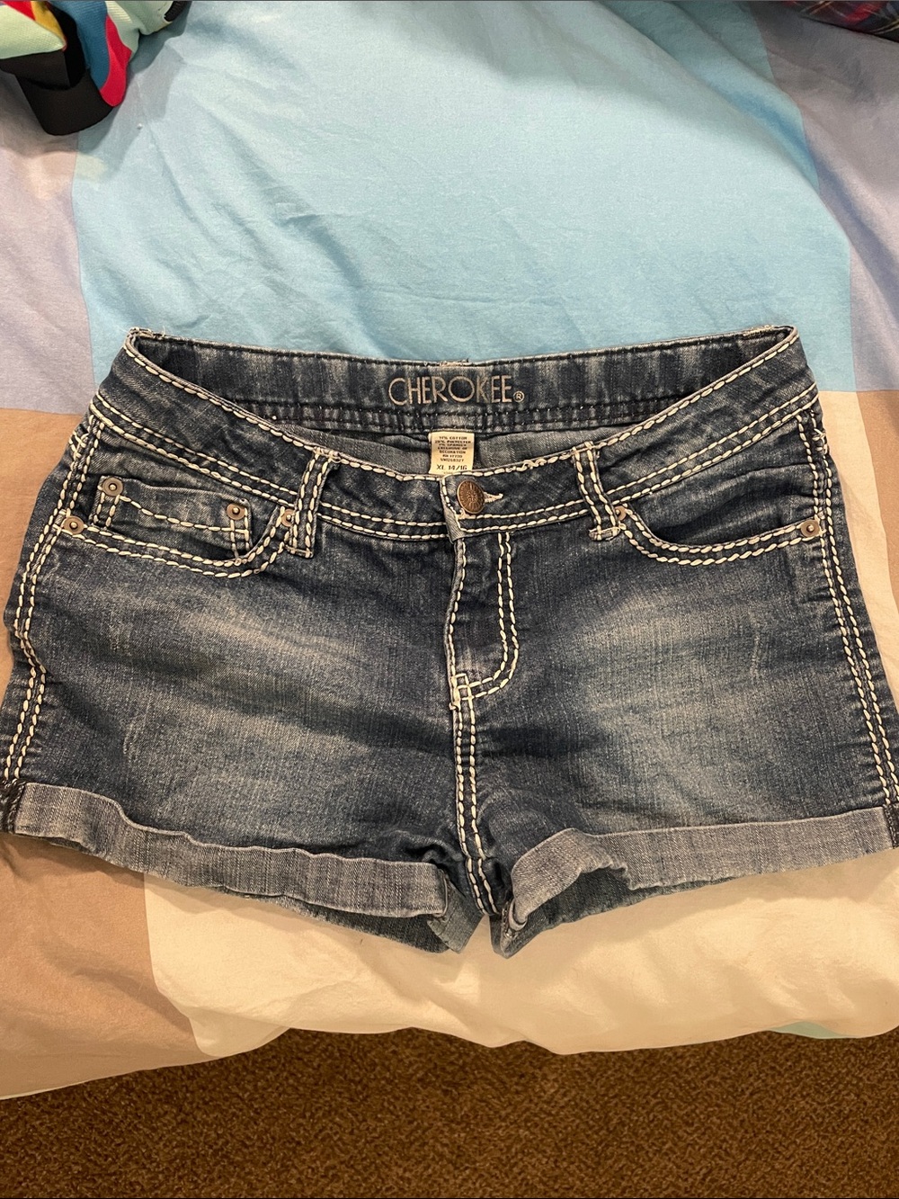 Cherokee Girl’s Dark Blue Washed Denim Shorts with Contrast Stitching
